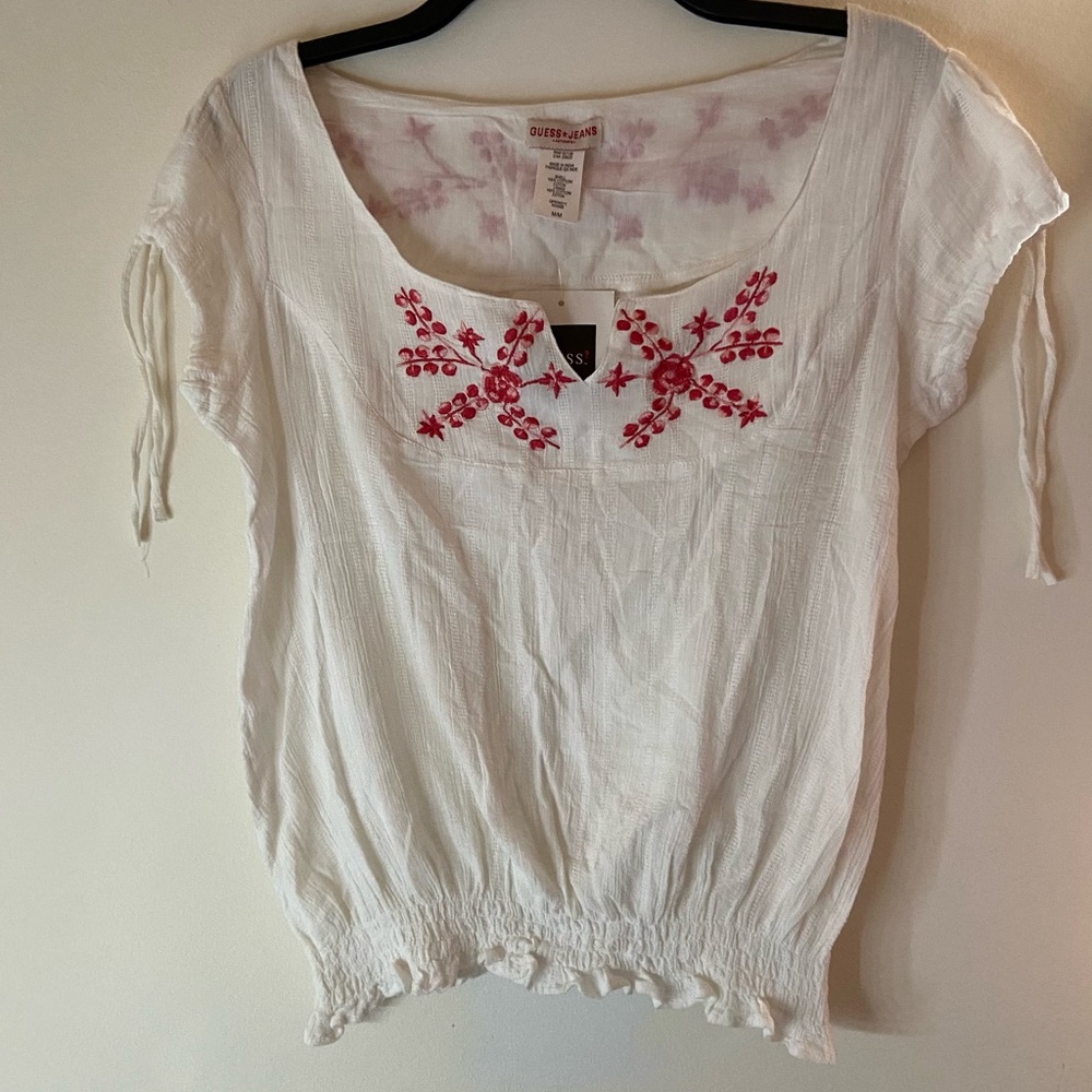 Vintage Guess Size Medium Embroidered White Top